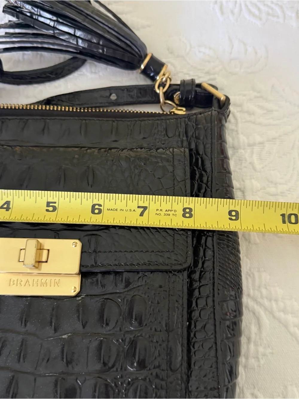 BRAHMIN Black Crossbody Bag with Crocodile Embossed Leather - Picture 7 of 9